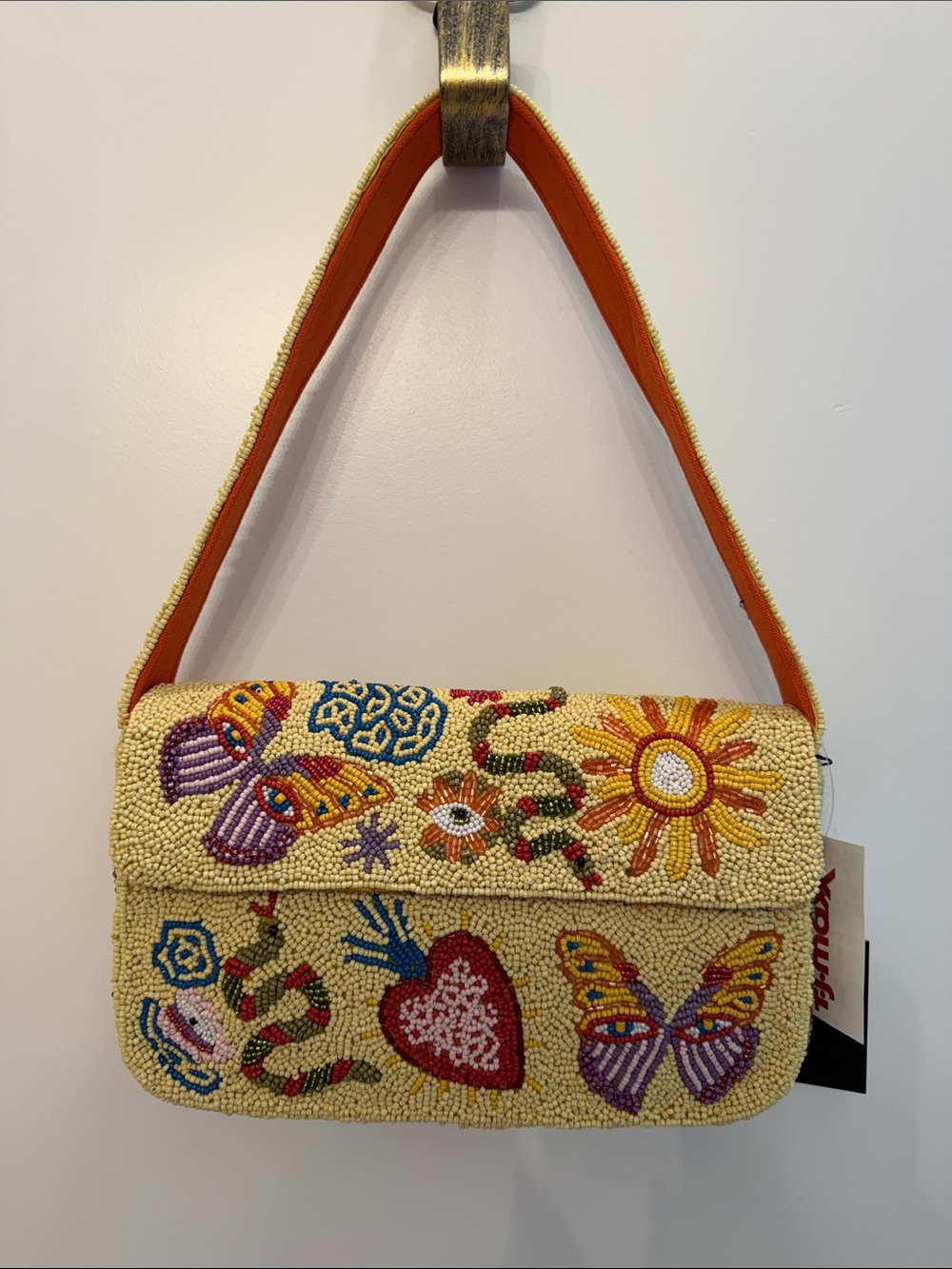 NWT- Viral America & Beyond Yellow Beaded Shoulder Bag